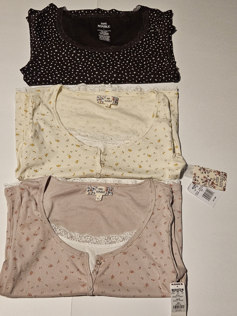 Pink Republic Floral Set Of Three Tops - Two Short Sleeve, One Long Sleeve